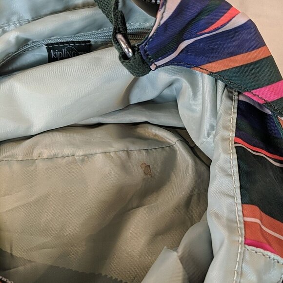 Kipling Striped Muticolor Shoulder Tote Bag Orange Green Large Canvas Straps - Picture 13 of 16